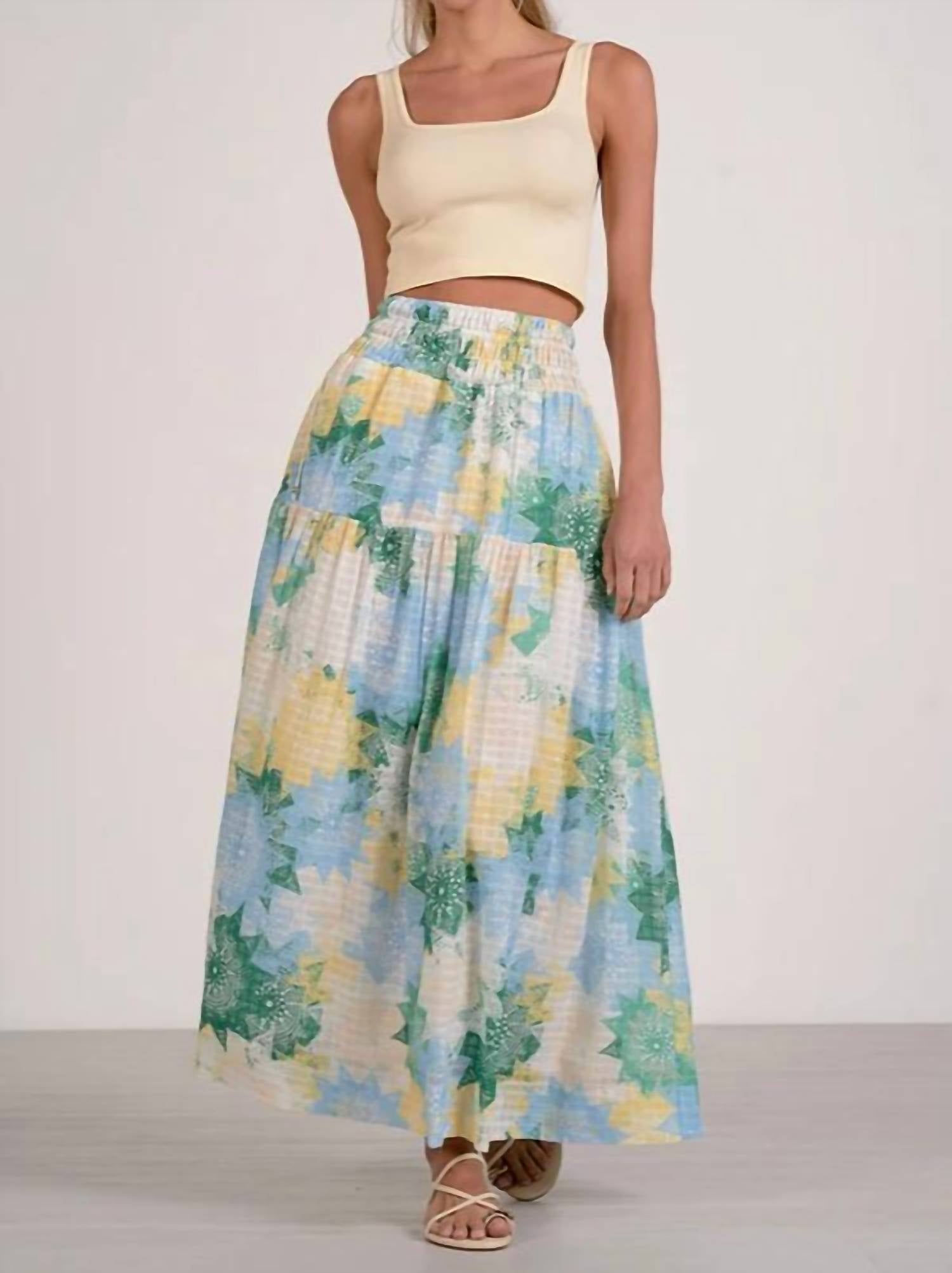 Elan - Watercolor Smocked Waist Maxi Skirt