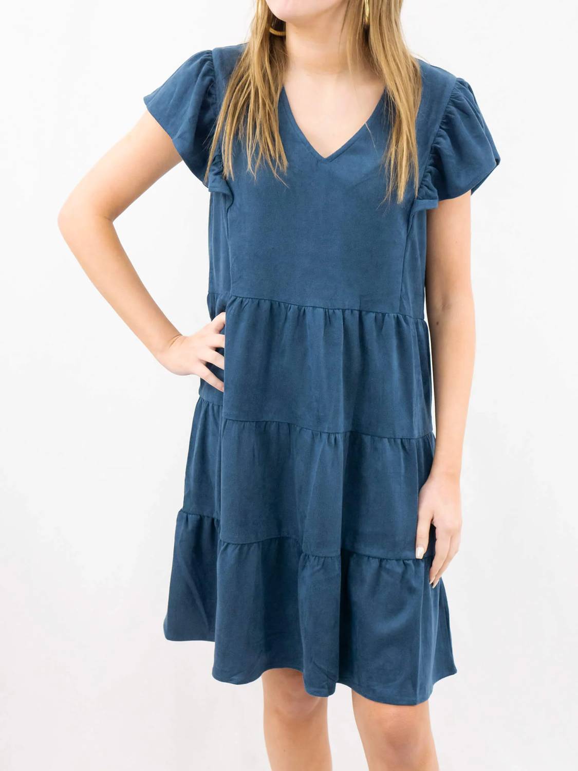 Voy - Women's Faux Suede Ruffle Sleeve Dress