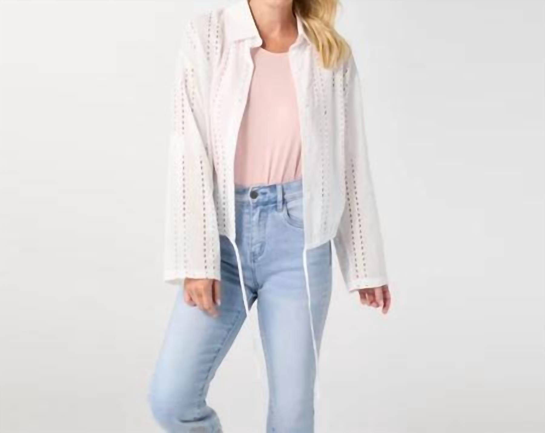 Coco + Carmen - Rachel Eyelet Tab Sleeve Drawstring Jacket