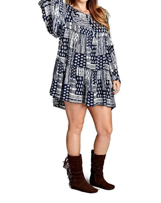 Velzera - Multi-Pattern Bell Sleeve Dress