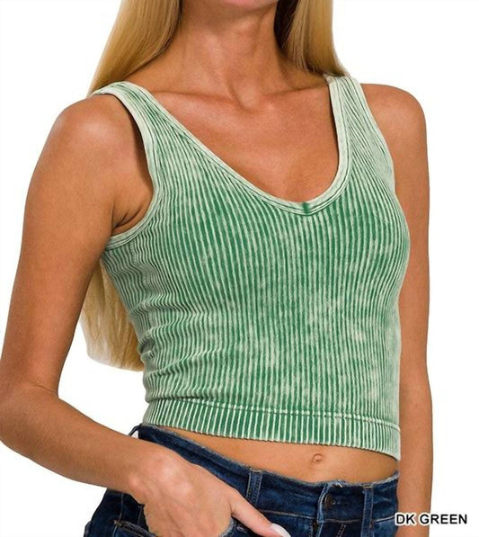 Zenana - Ribbed Cropped V-Neck Bra Tank Top