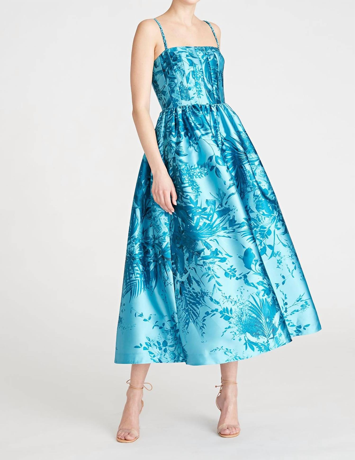 Monique Lhuillier Mikado Midi Dress in aqua tropic - women's dress