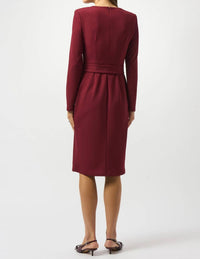 Joseph Ribkoff Belted Square Neck Sheath Dress in merlot - women's dress - detail view