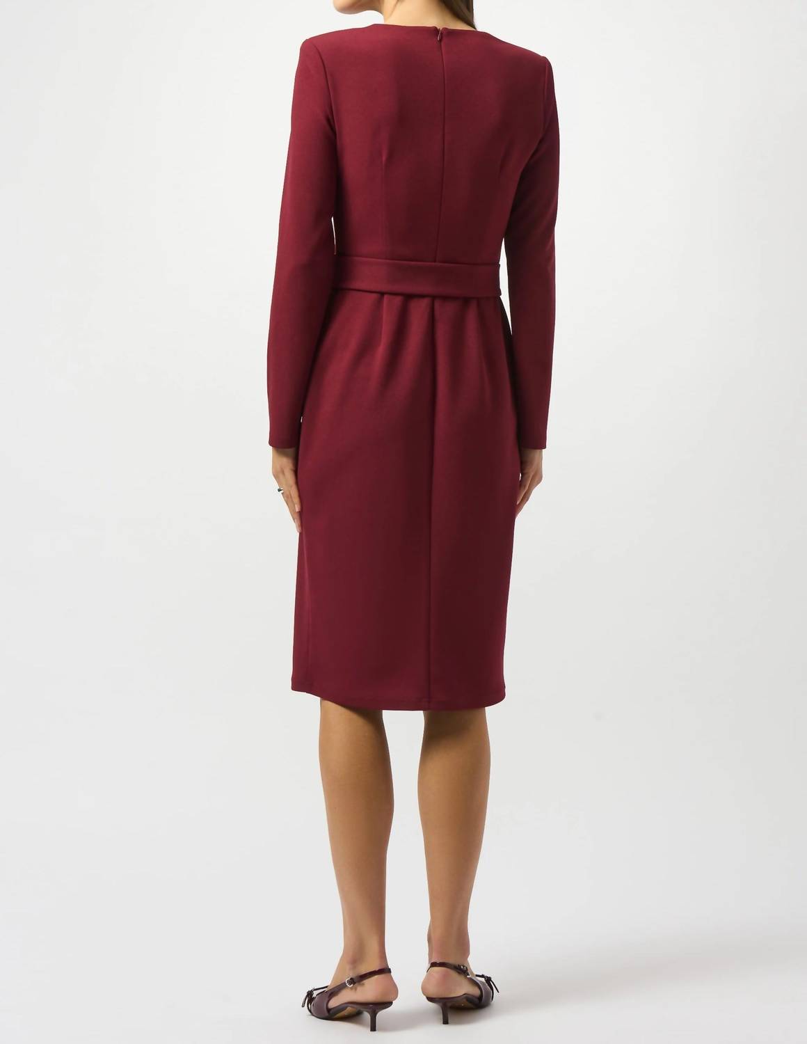 Joseph Ribkoff Belted Square Neck Sheath Dress in merlot - women's dress - detail view