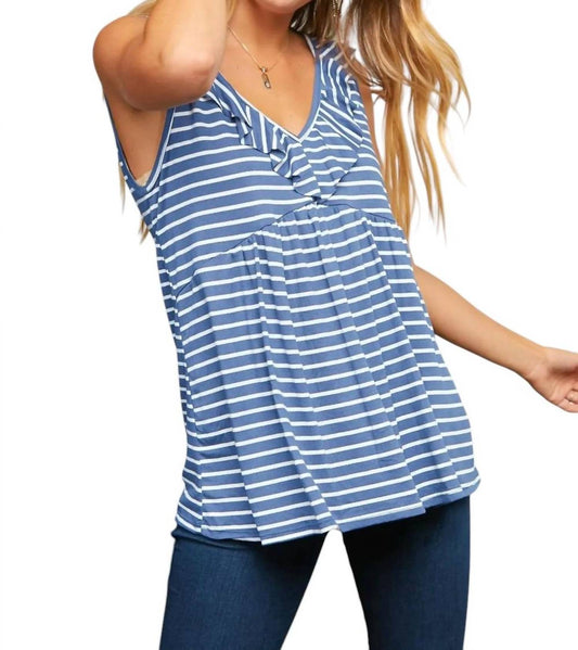 Haptics - STRIPE VNECK RUFFLE BABYDOLL TANK TOP