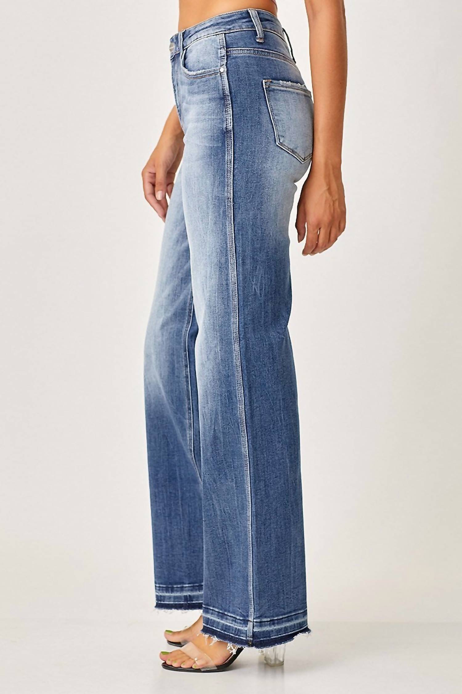 RISEN High Rise Wide Straight Jeans in dark blue - women's jeans - alternate view