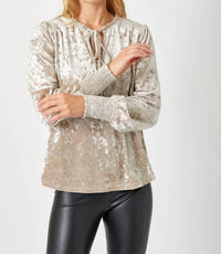 Mystree - Prosecco Smocked Velvet Blouse