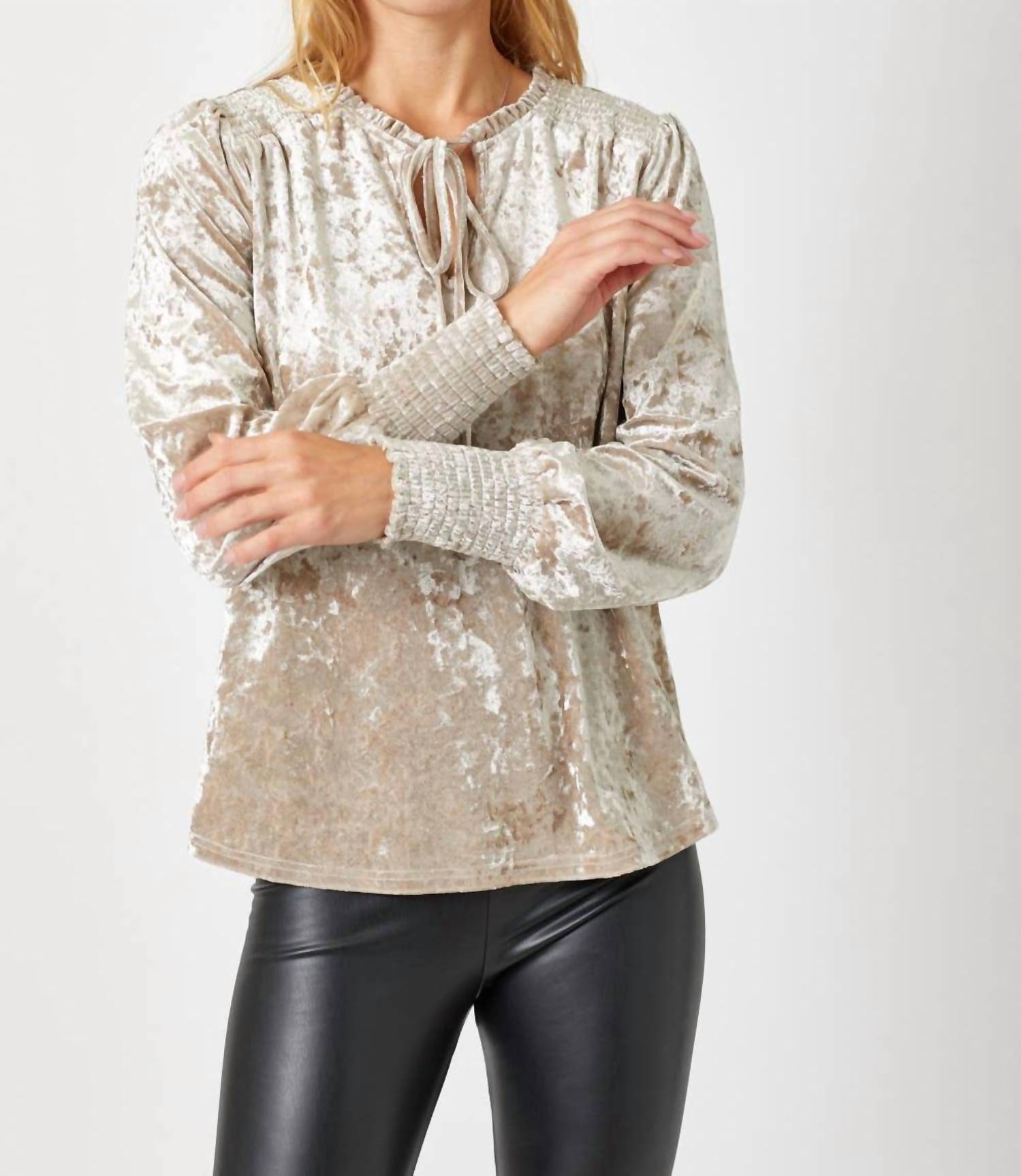 Mystree - Prosecco Smocked Velvet Blouse