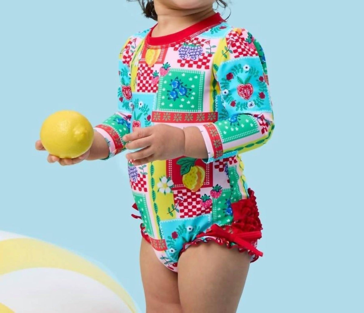 Rufflebutts - Kids Long Sleeve Picnic Party Rash Guard Swimsuit