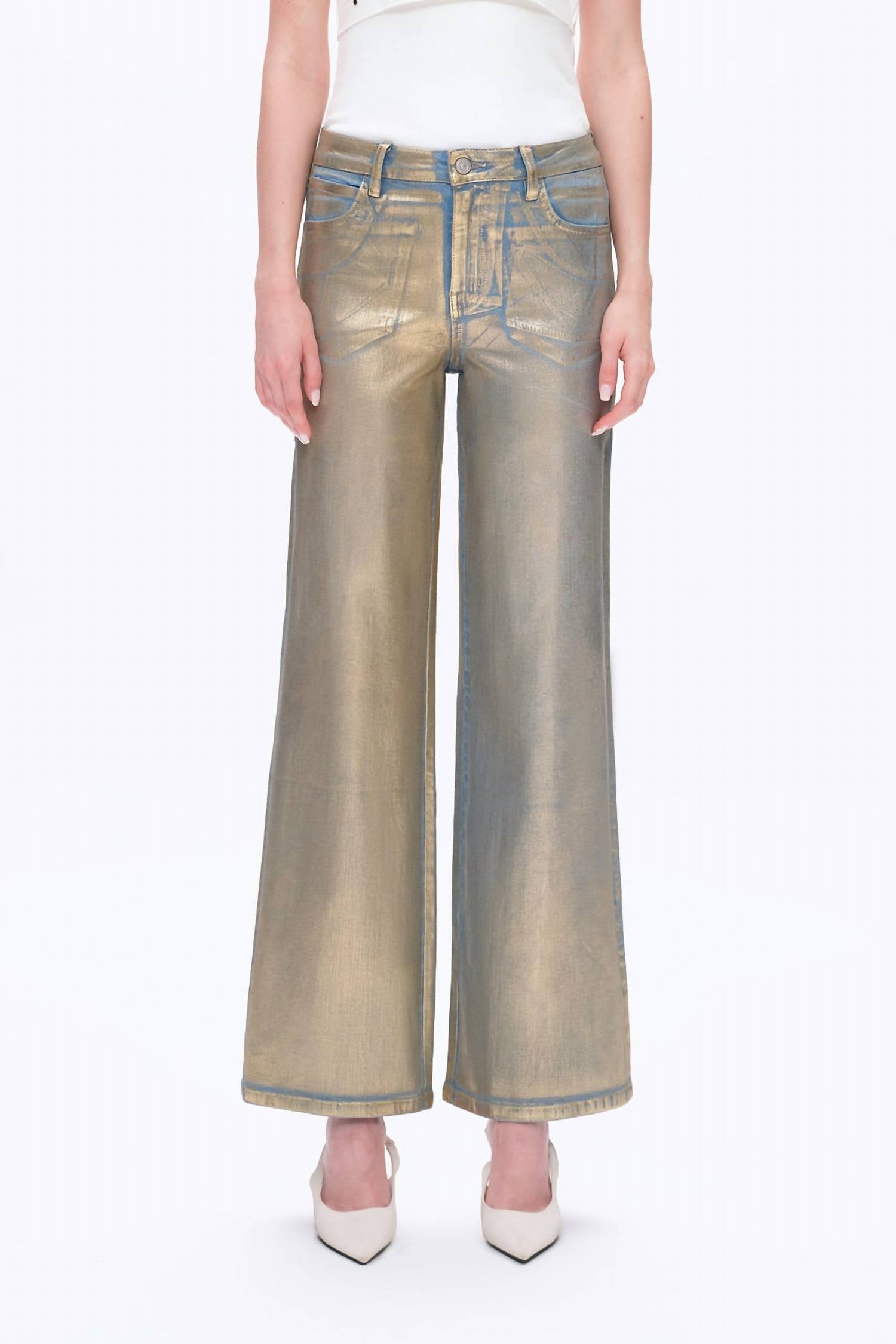 Bayeas - Metallic High Rise Wide Leg Jeans
