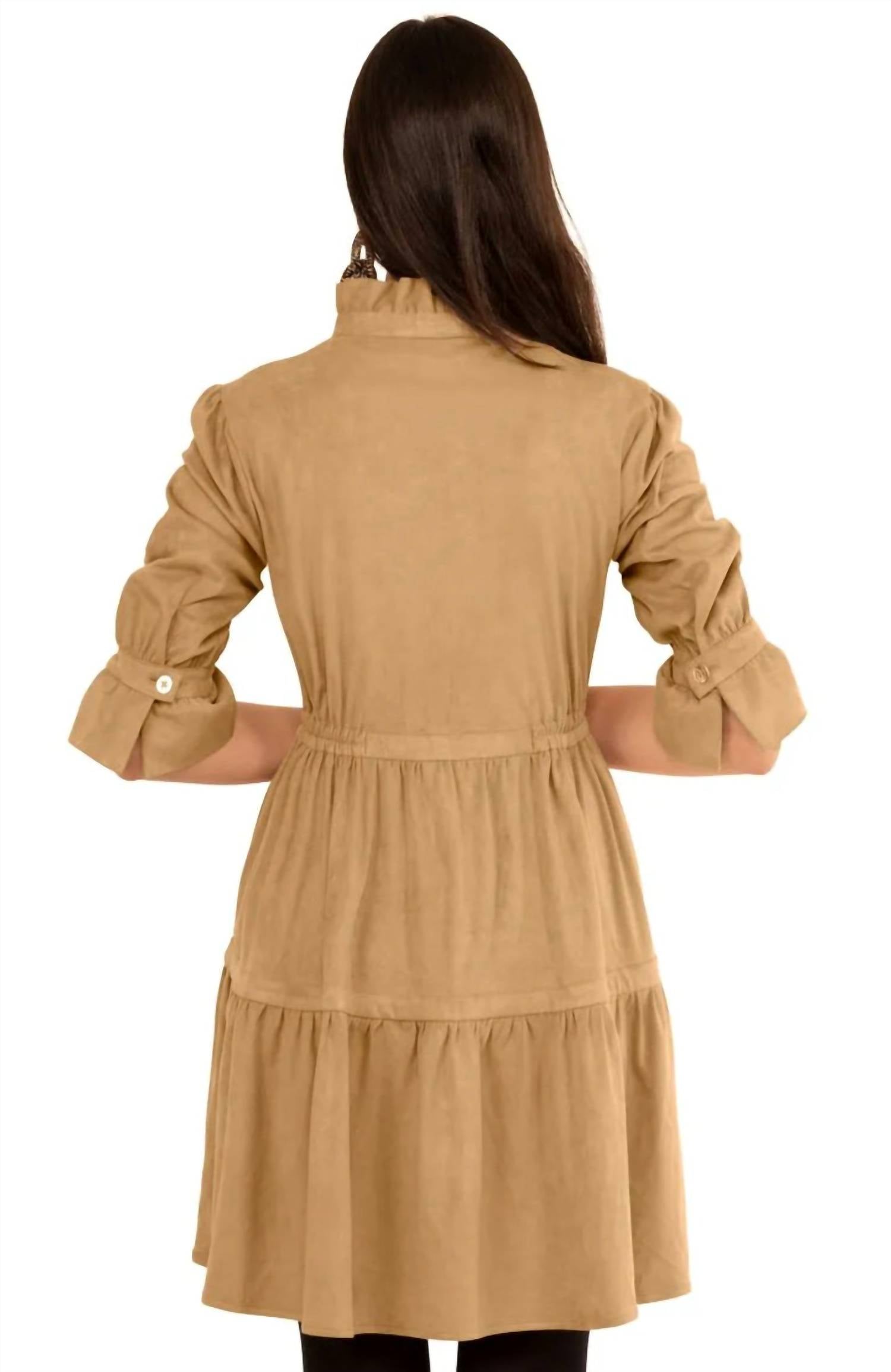 GRETCHEN SCOTT Ultra Suede Teardrop Mini Dress in beige - women's dress - alternate view