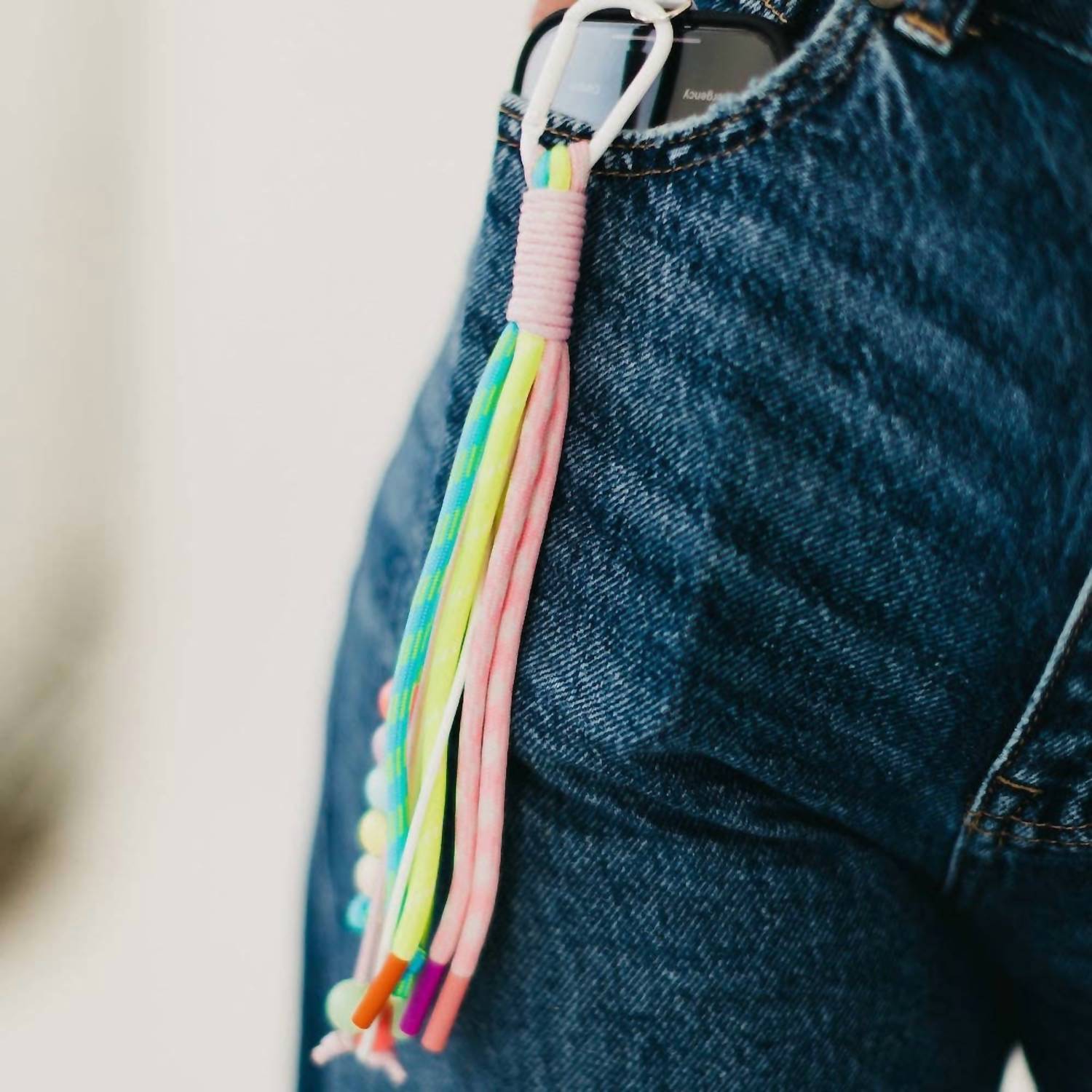 Pretty Simple Rainbow Rope And Beaded Keychain Bag in white - women's accessory