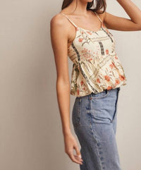 Forte Patchwork Floral Peplum Cami Top in beige - women's shirt - view 5