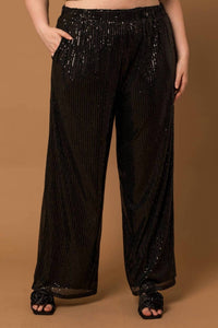 Gilli - Sequin Elastic Waist Wide Leg Pants - Plus