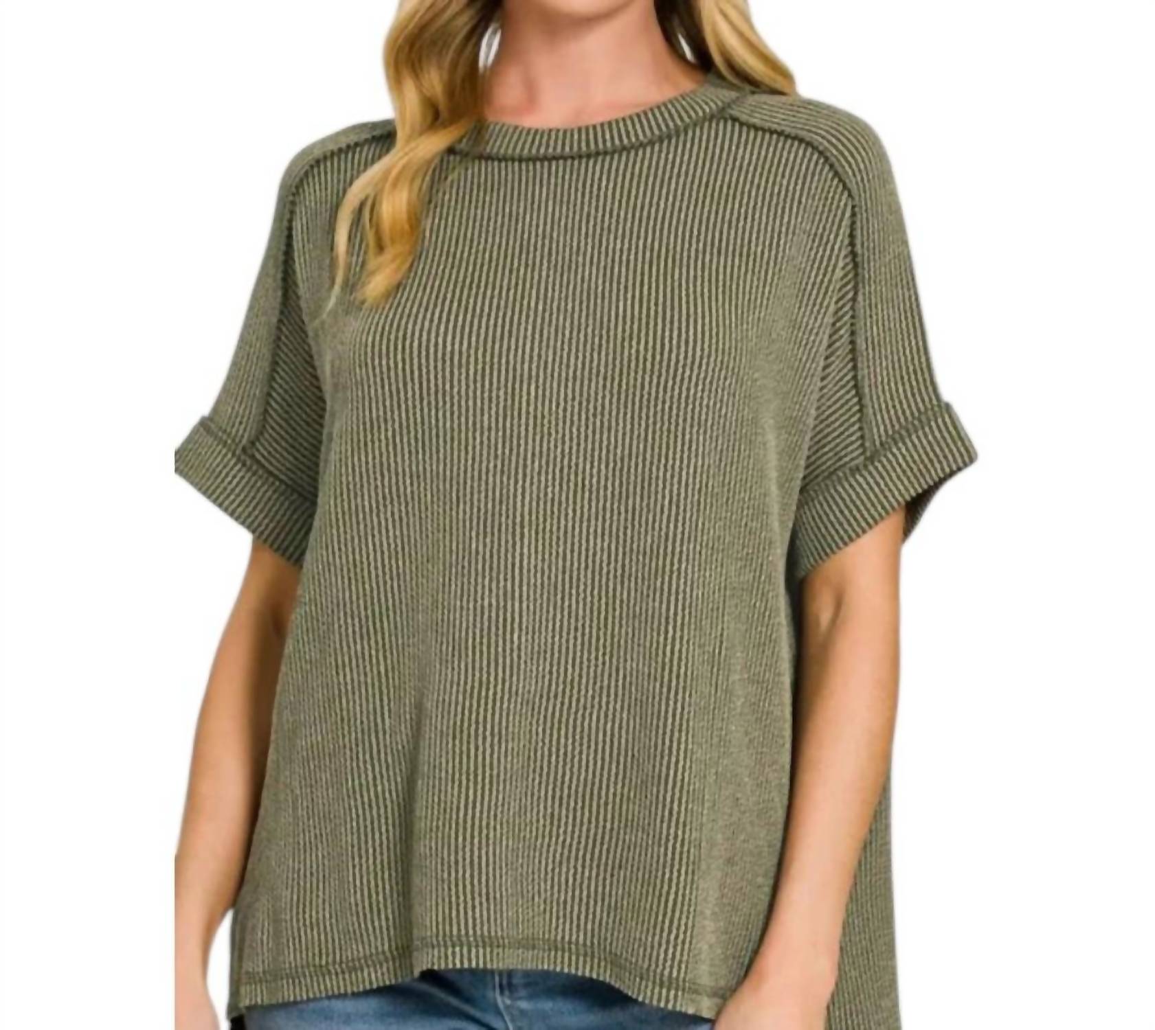 Zenana - Ribbed Round Neck Top