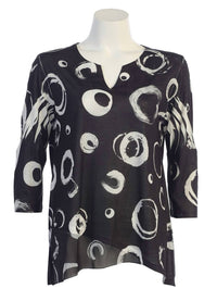 Jess & Jane Circles Slit V-neck Chiffon Contrast Top in black - women's blouse - detail view