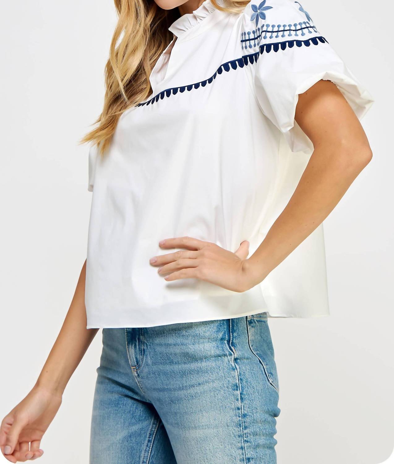 Strut & Bolt - Embroidered Puff Sleeve Top