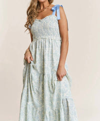 J.Nna - Floral Print Empire Neck Maxi Dress
