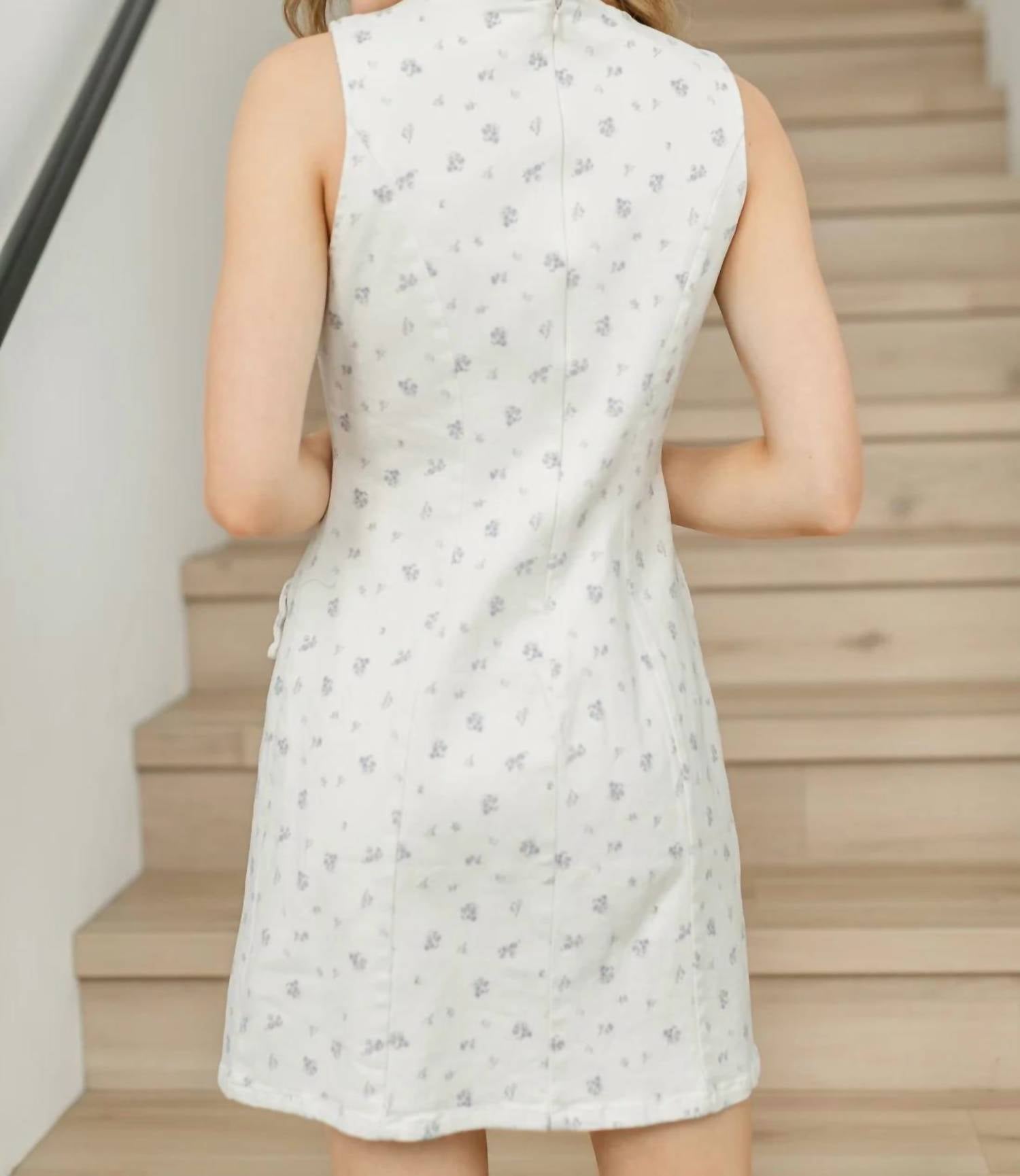 Sunday Edition - Boat Neck Sleeveless Ditsy Print Twill Mini Dress