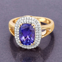 Diana M Jewels Women's Cushion Natural Tanzanite Fashion Ring (3.33 Ct) - Signature Plus in 14k yellow gold - women's jewelry - detail view