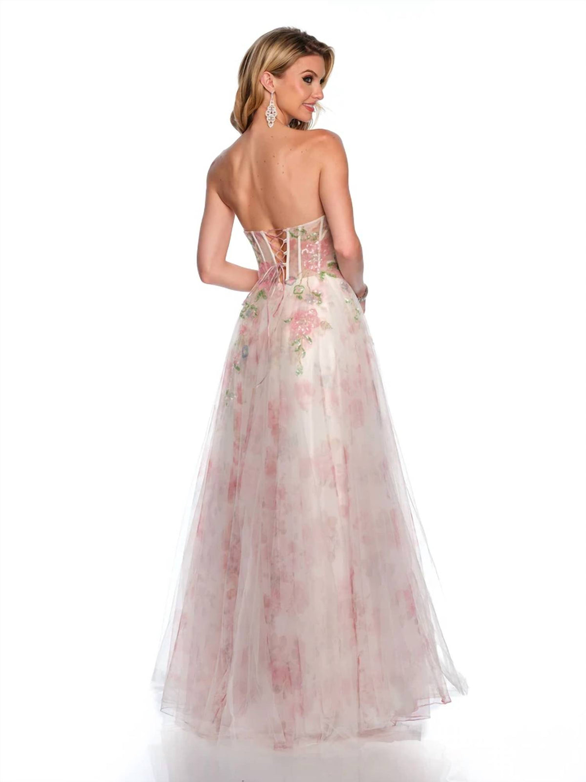 Dave & Johnny - Strapless Printed Tulle Ballgown