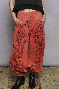 Pol - Floral Embroidered Twill Pants