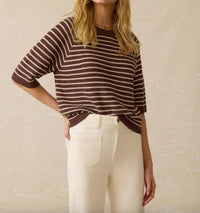 Faherty Miramar Linen Sweater Tee in cocoa sand stripe 2 - women's sweater