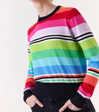 Brodie Cashmere Ivy Stripe Crew Neck Sweater in rainbow black - women's sweater - view 4
