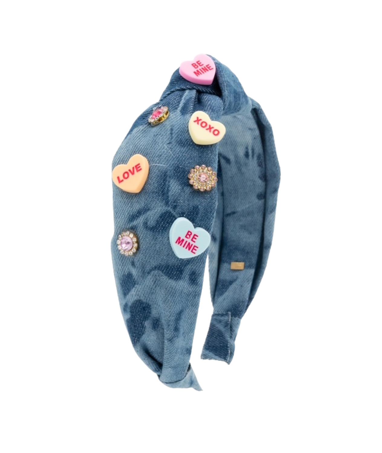 Bari Lynn Women's Conversation Hearts And Jewels Knot Headband in denim - women's accessory