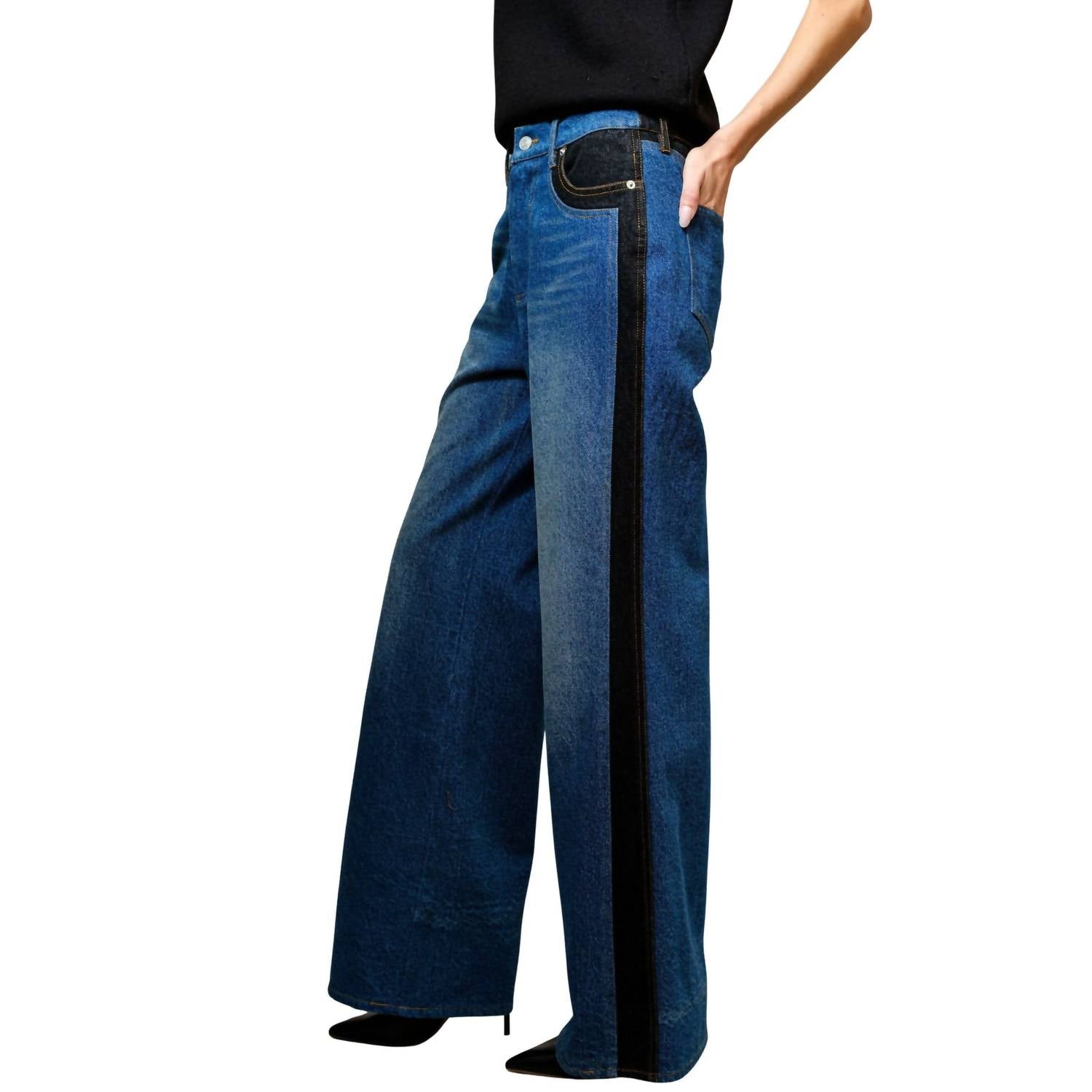 Blue B - Western Two Tone Panel Wide Leg Jeans