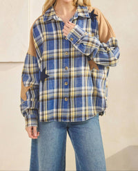 SAGE+FIG Skylar Star Patchwork Plaid Flannel Shirt in blue - women's shirt - view 5