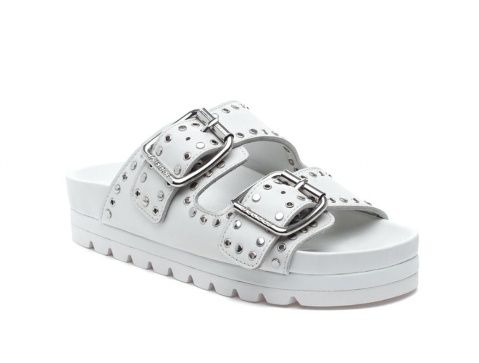 J/SLIDES Women's Roget Stud Sandals in white leather - women's sandal