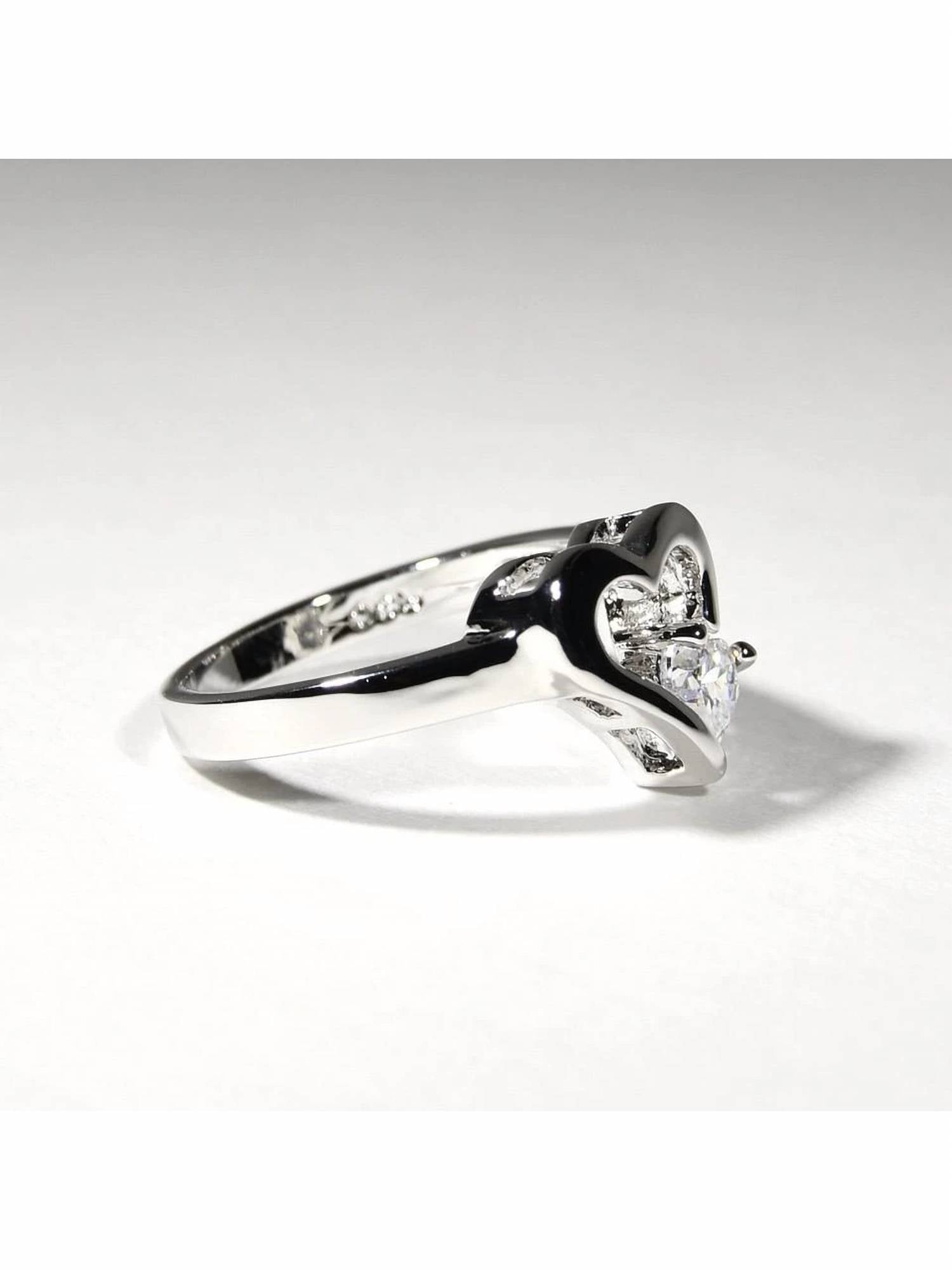 FAIRE HEART RING WITH CUBIC ZIRCONIA RHODIUM PLATED in silver - women's jewelry - alternate view