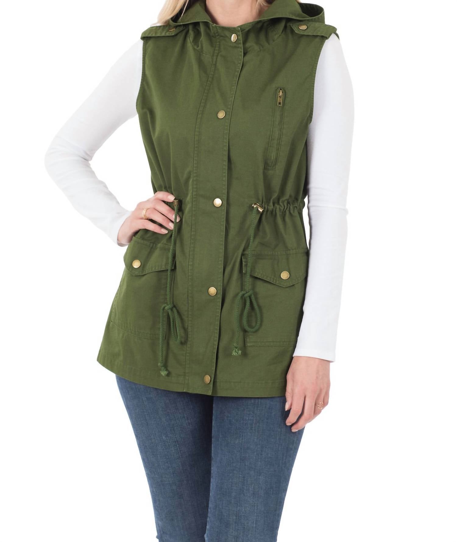 Zenana - Drawstring Waist Hoodie Vest