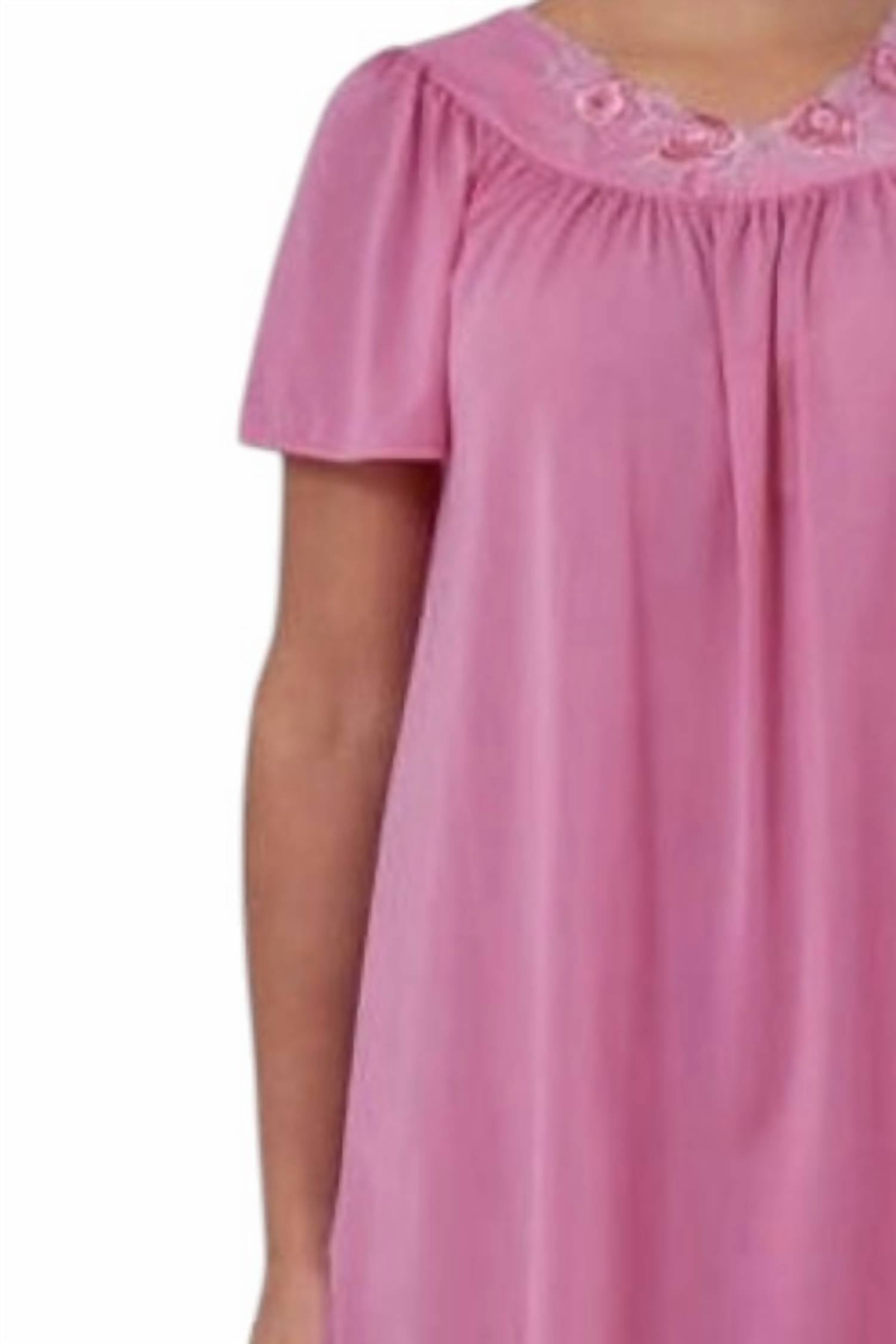 Shadowline Lingerie - Short Gown With Flower Petal Embroidery And Flutter Sleeves