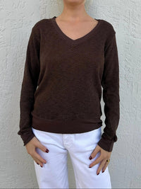 LAmade Gabrielle V-neck Pullover Top in mahogany - women's long sleeve top