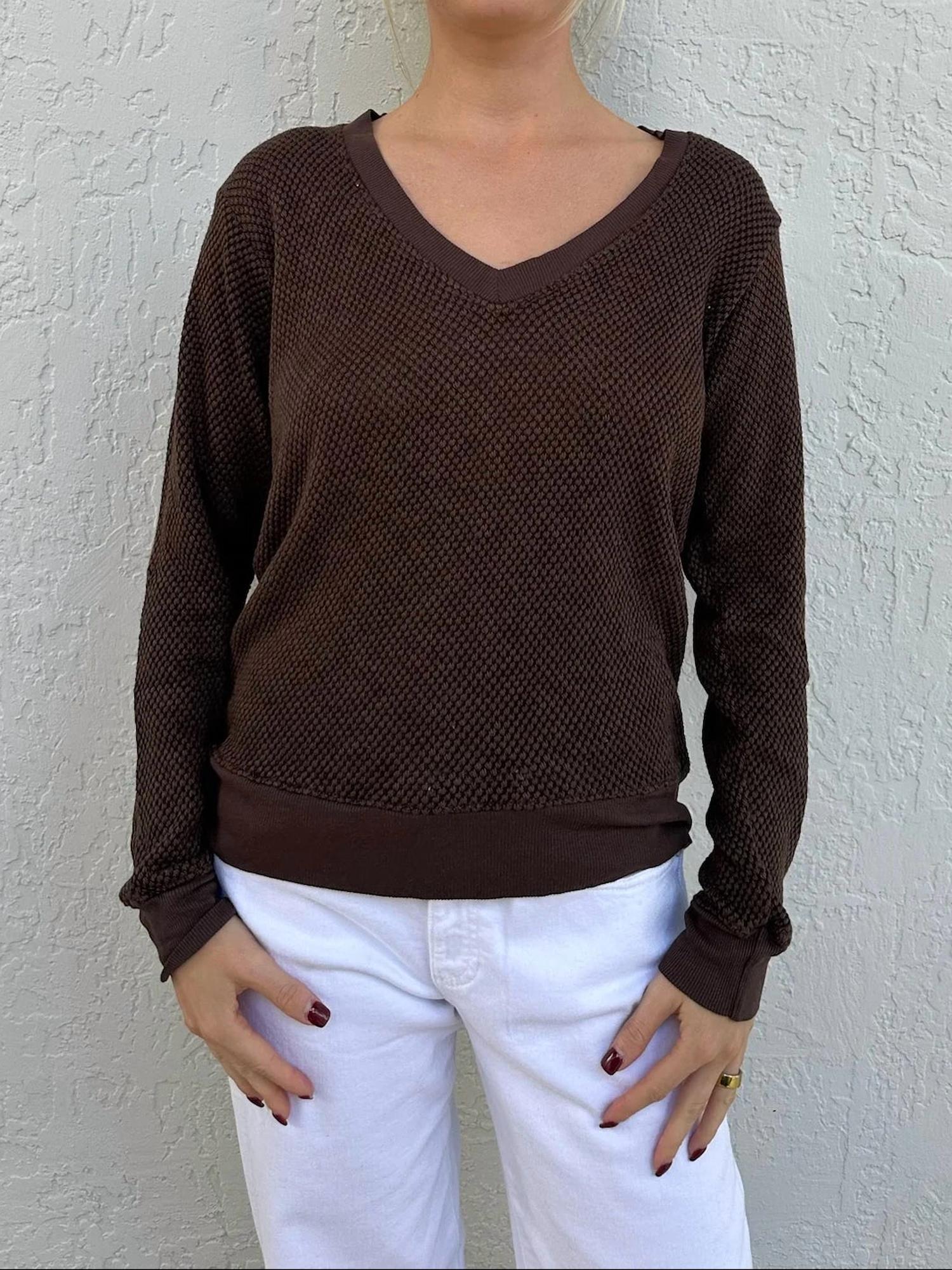 LAmade Gabrielle V-neck Pullover Top in mahogany - women's long sleeve top