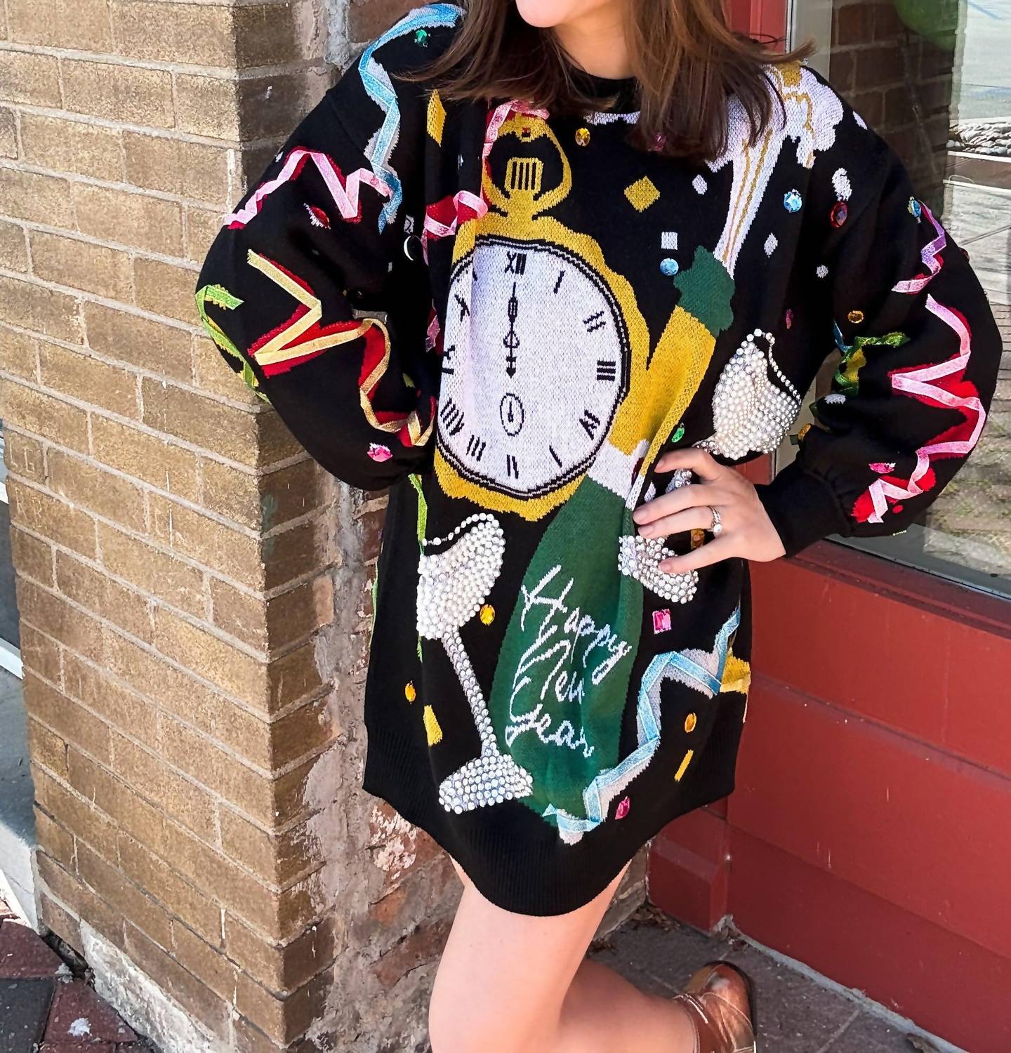 Queen Of Sparkles - Oversized Champagne Sweater Dress