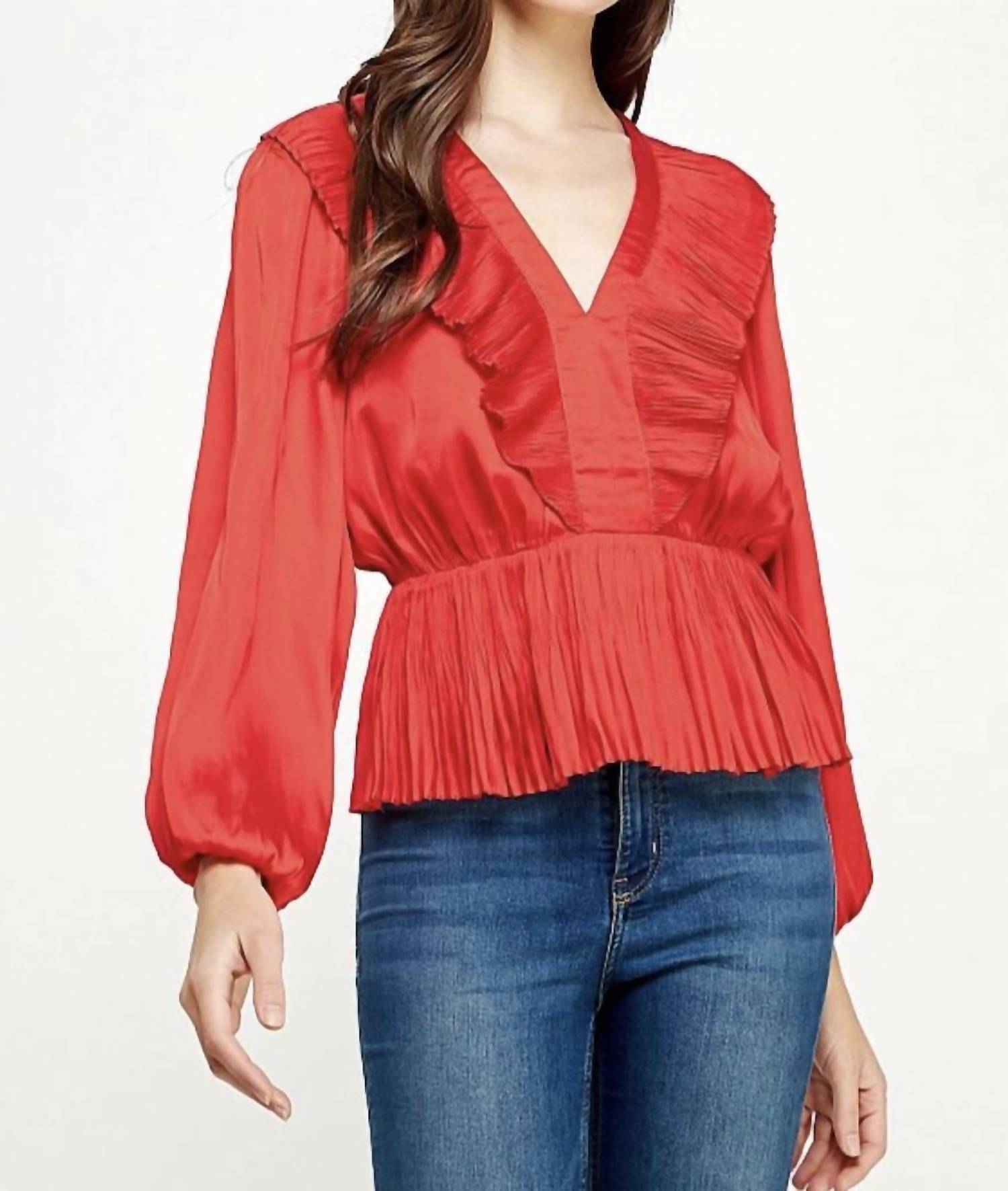 Strut & Bolt - Pleated Satin Ruffle Peplum Top