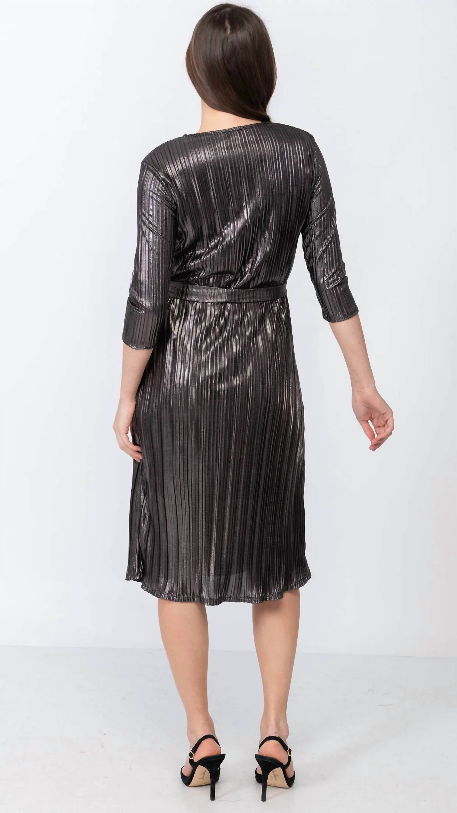 Kmw - Metallic Pleated A- Line Dress