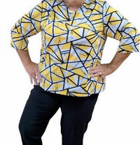 LINKS Three Quarter Sunny Day Top in yellow black - women's blouse