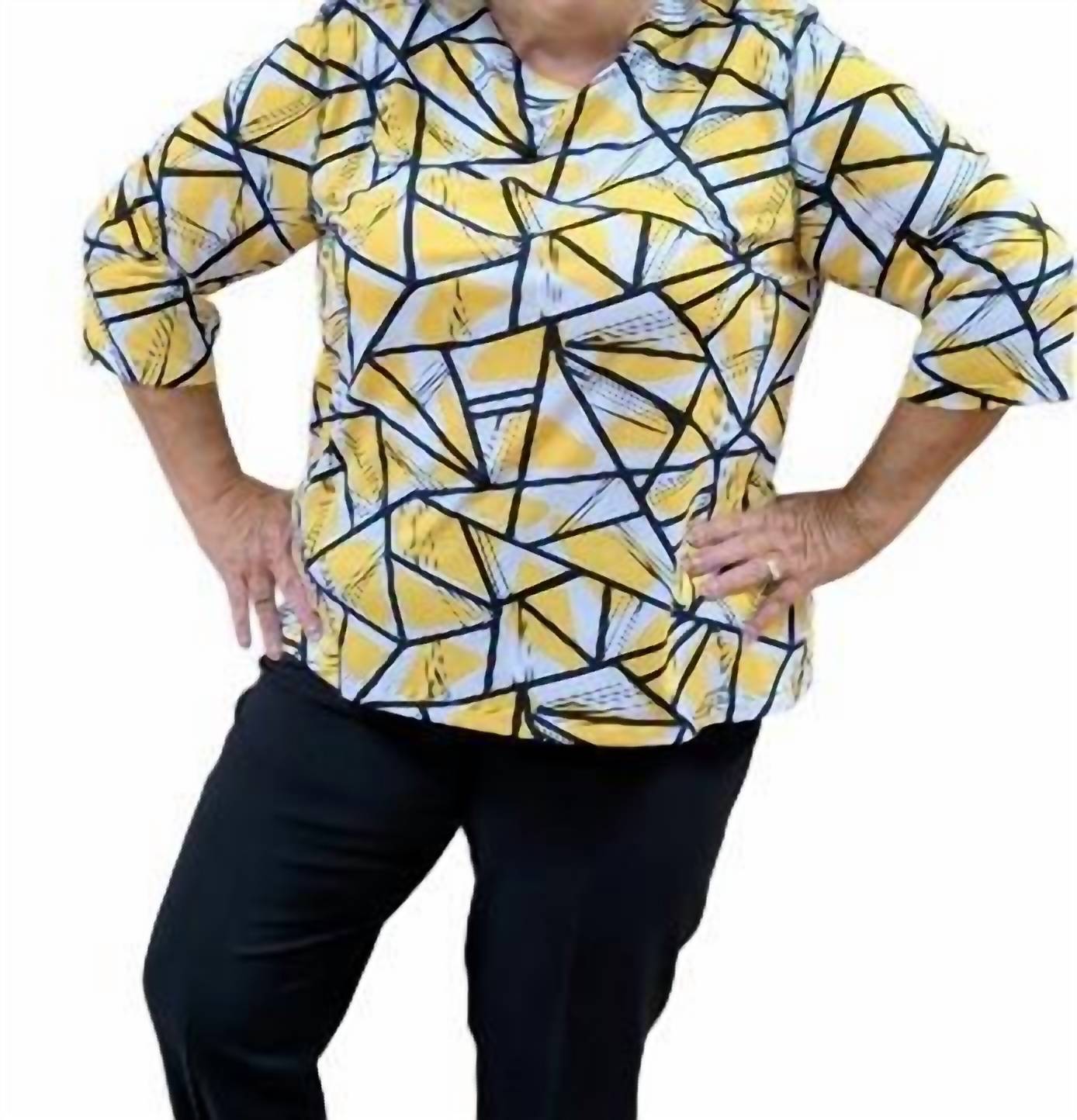 LINKS Three Quarter Sunny Day Top in yellow black - women's blouse