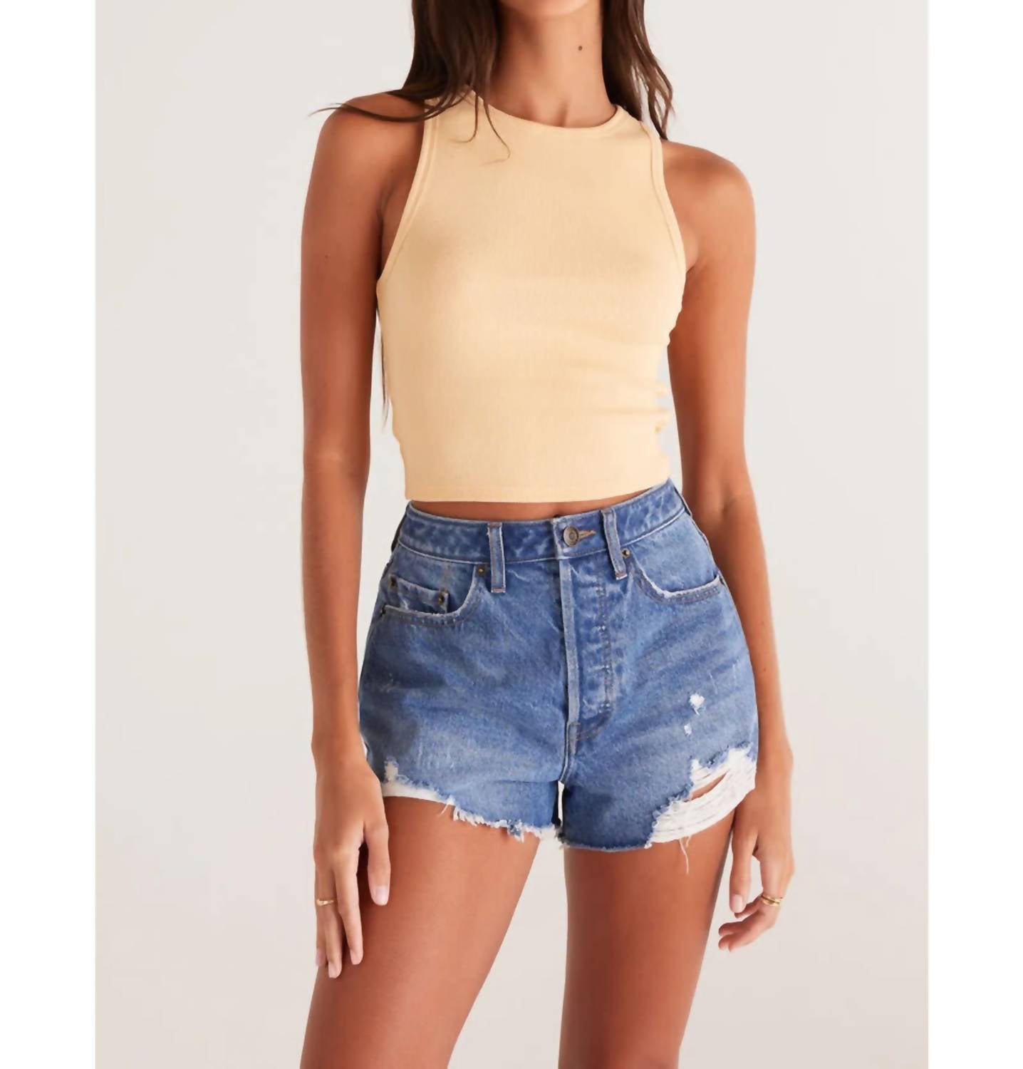 Z Supply Hannah Cropped Rib Tank in sunflower - women's tank top