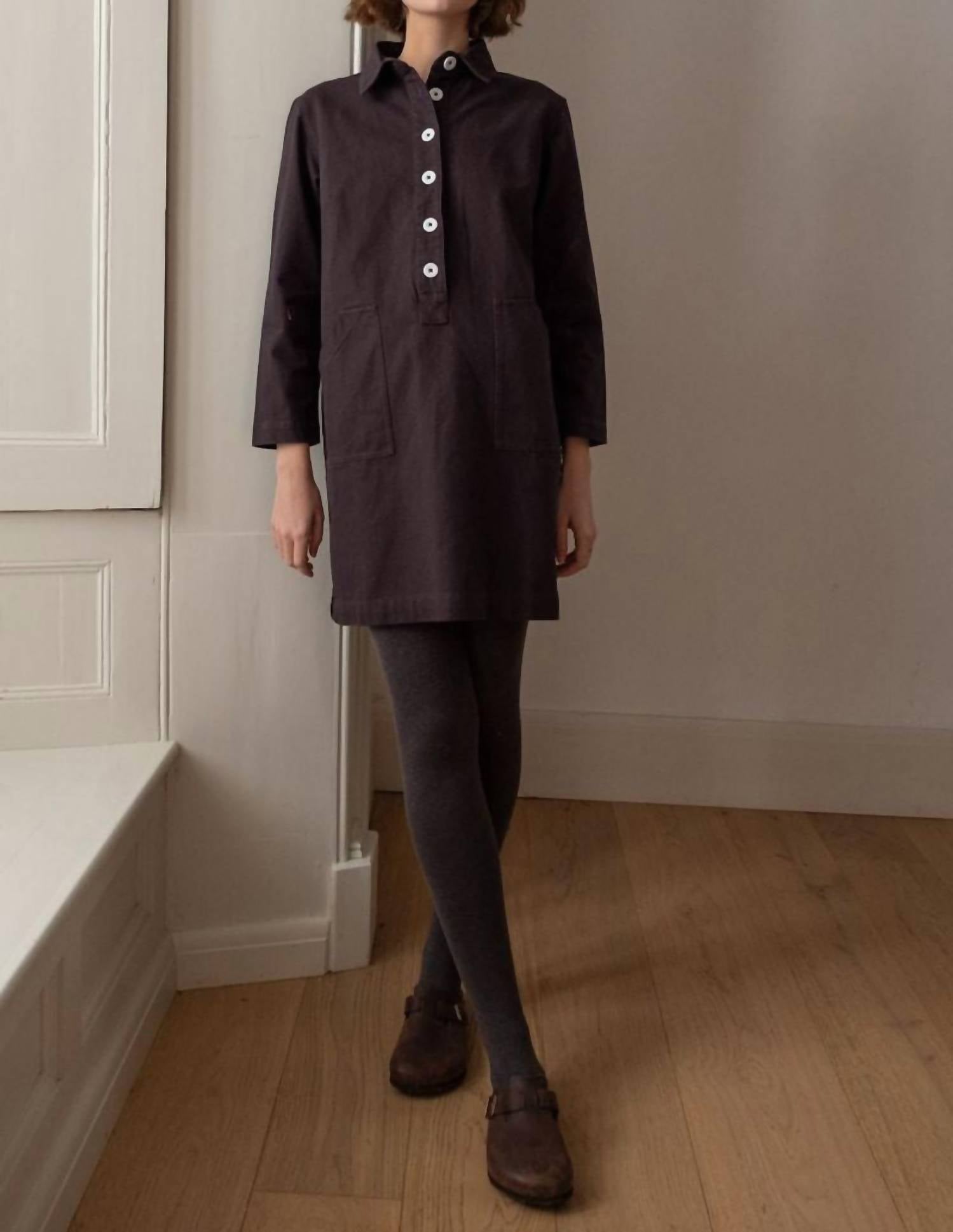 BIBICO Tara Short Cotton Twill Dress in dove grey - women's dress
