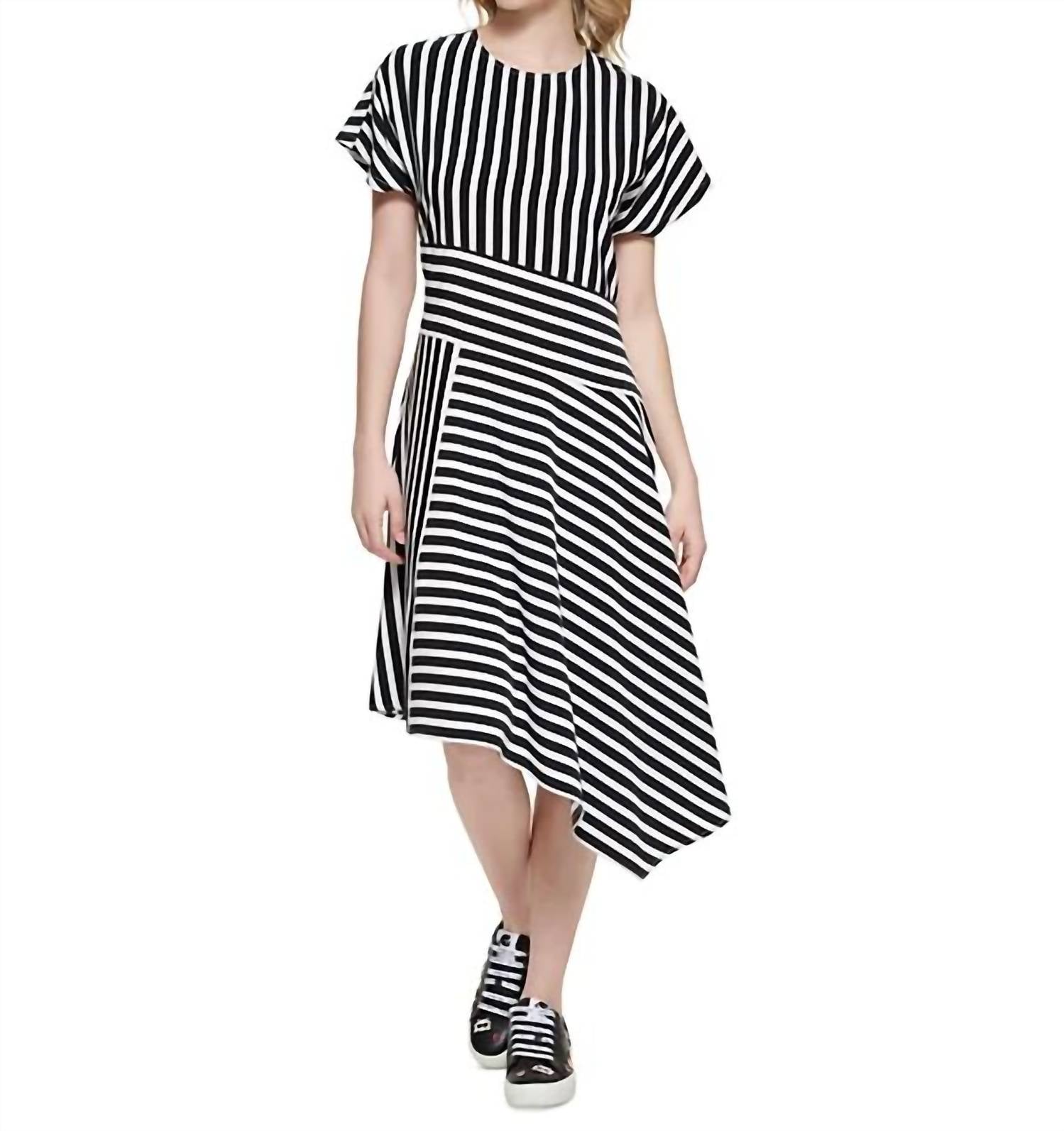 Scapa - Striped Asymmetrical-hem Handkerchief Dress