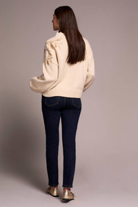 Tribal - Sequin Floral Applique Mock Neck Sweater