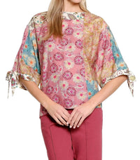 Tru Luxe - Women's Print Tie Sleeve Boxy Top