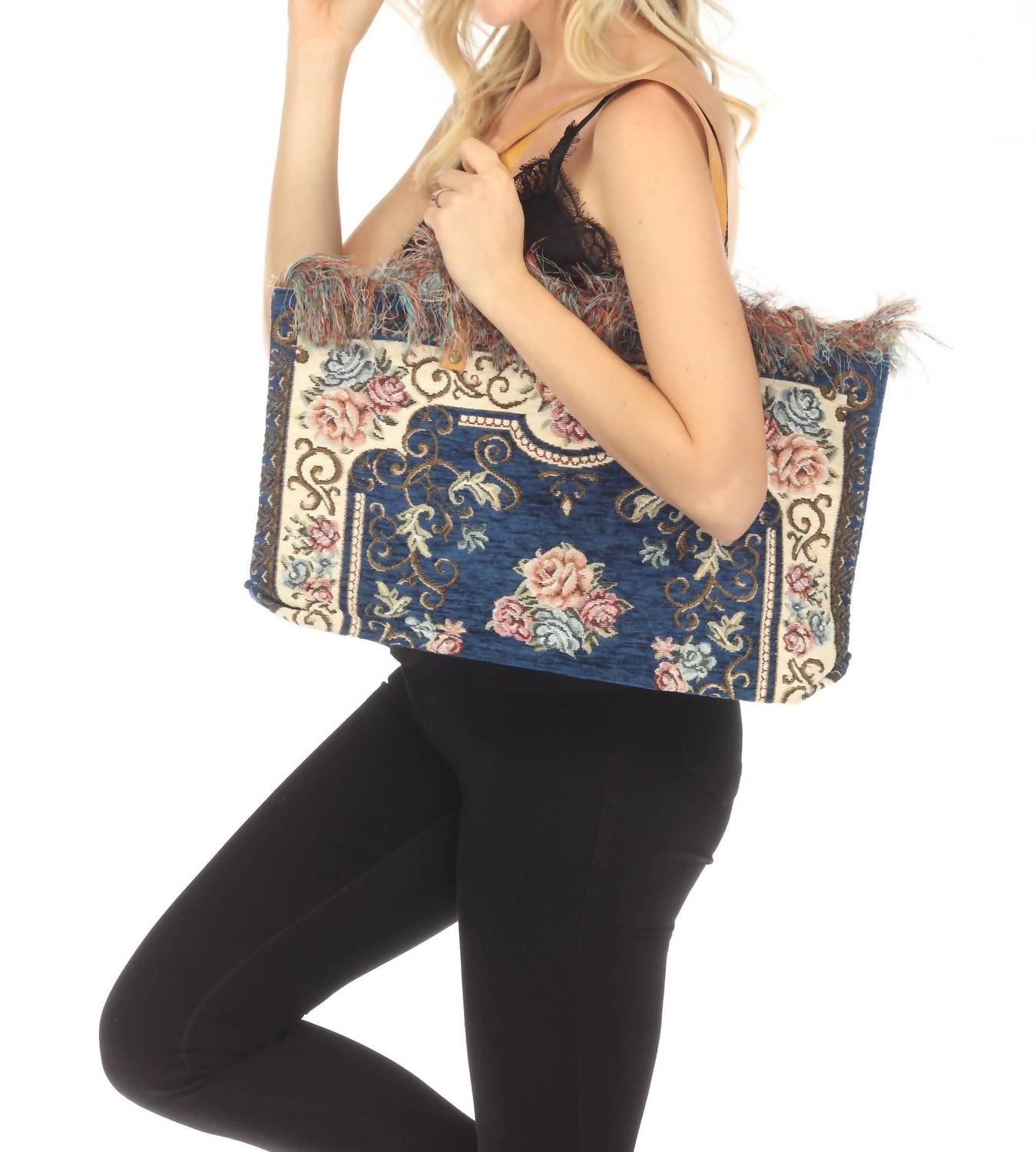 Jijou Capri - Women's Tapestry Leather Double Handle Handbag