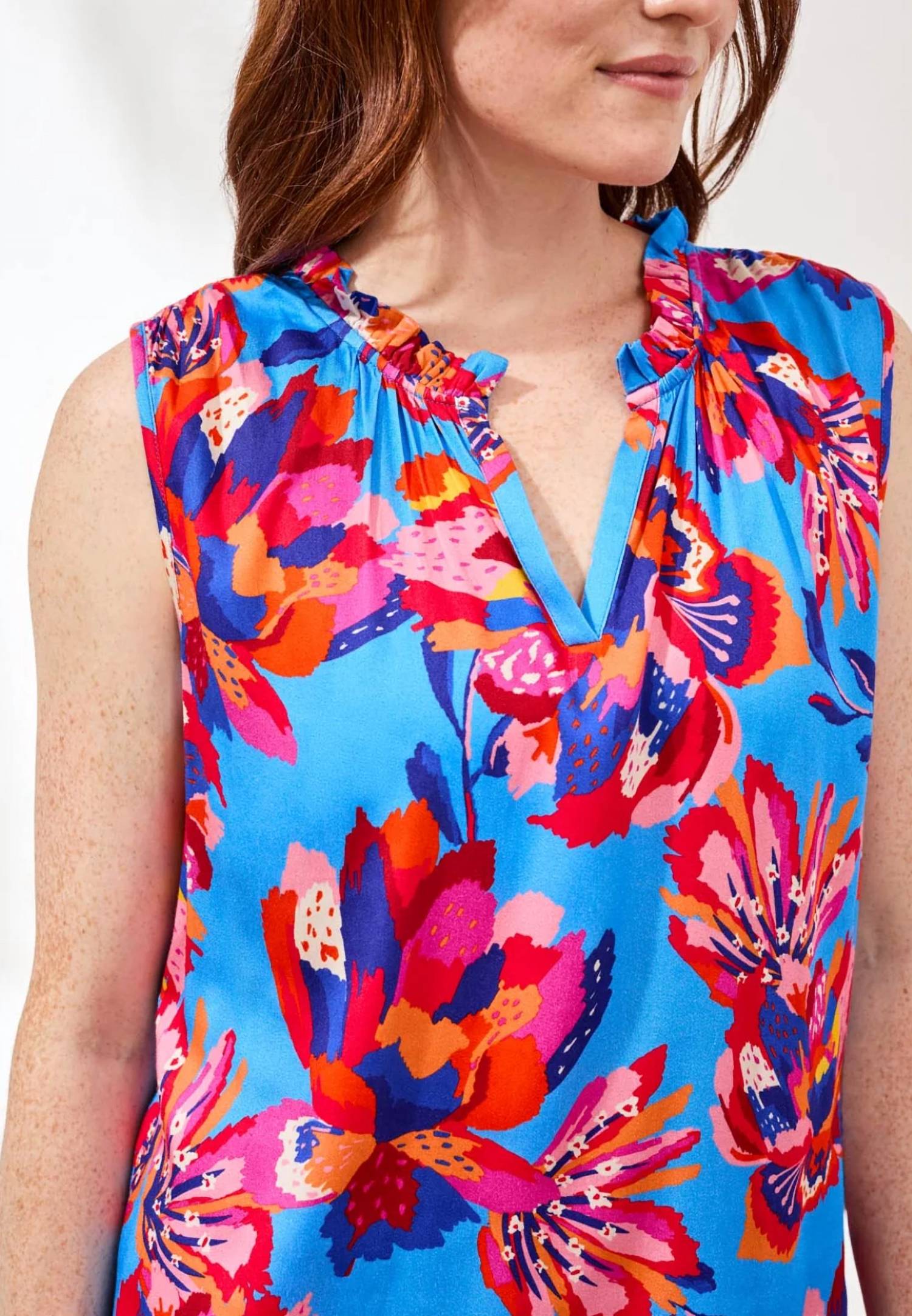 Tribal - Sleeveless Top With Neck Frills