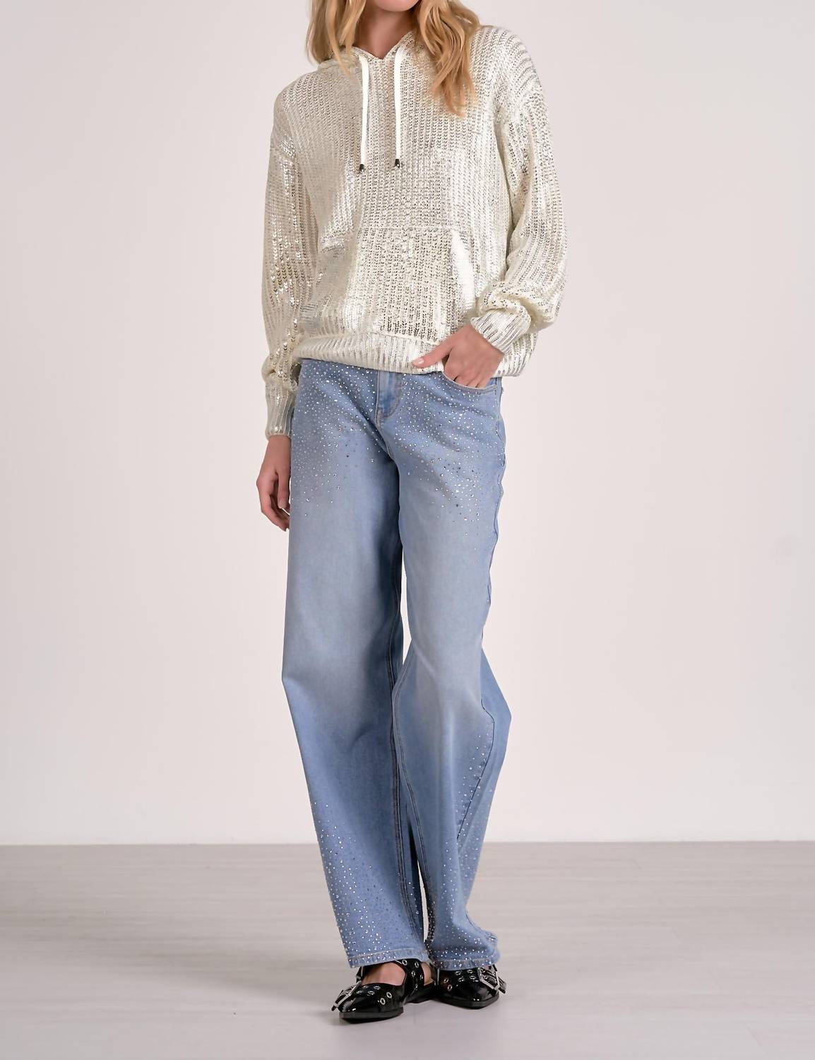 ELAN Metallic Sweater Hoodie in white - women's top - view 4